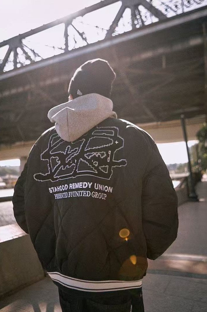 REMEDYxSTA Embroidered Quilted Baseball Hooded Jersey