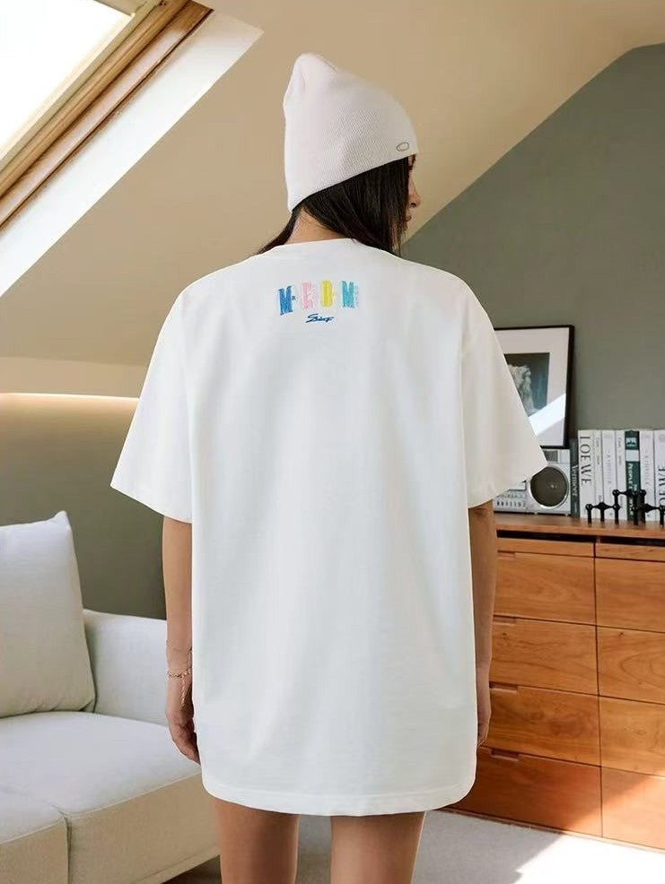 MEDM Macaron Color Letters Towel Embroidered Short Sleeve T-Shirt
