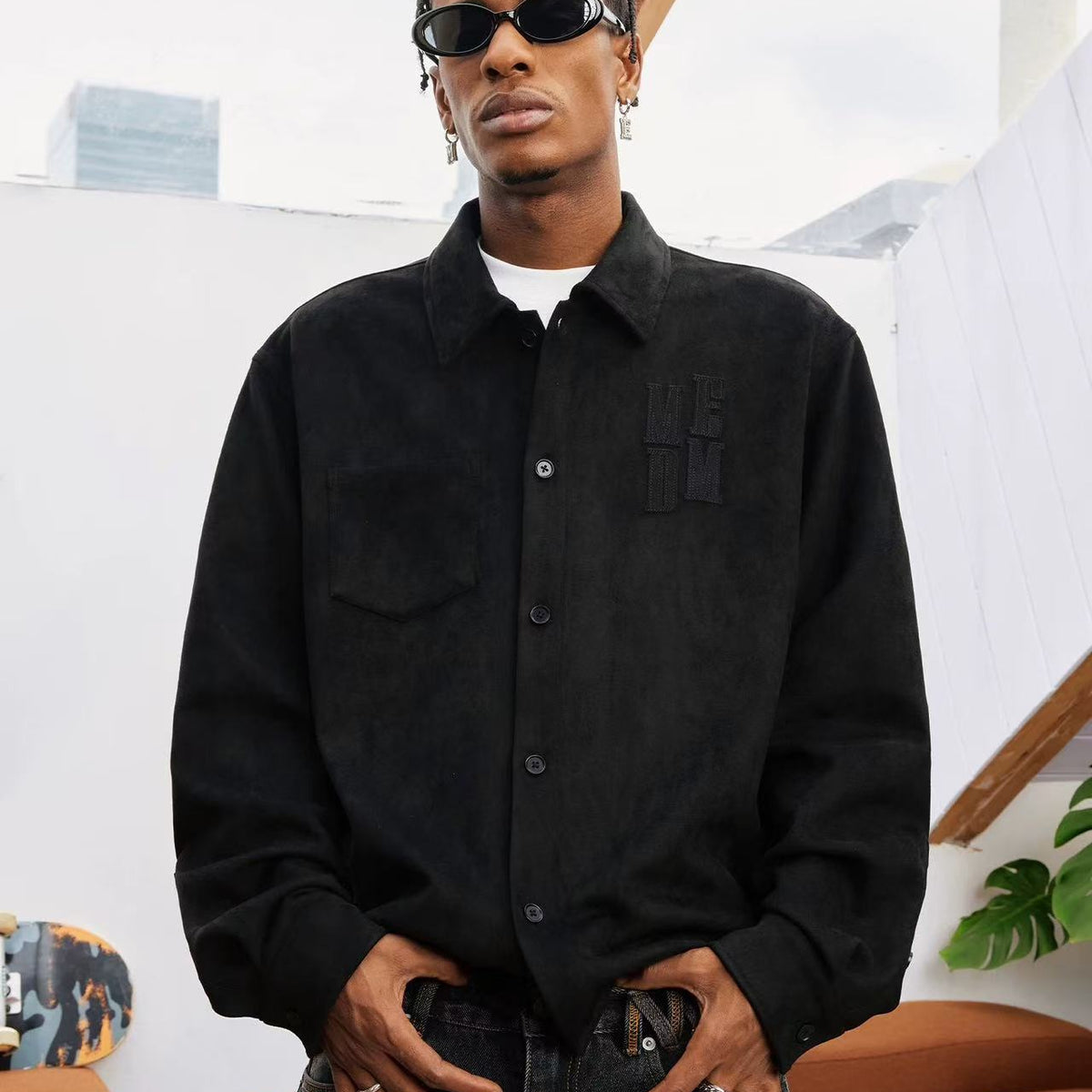 MEDM  Basic Logo Suede Shirt Jacket