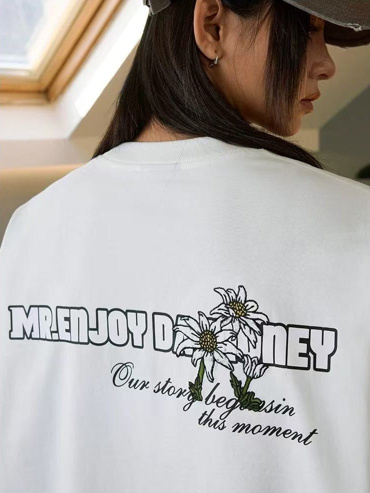 MEDM Large M Hand-painted Daisy Flower Short-sleeved T-shirt