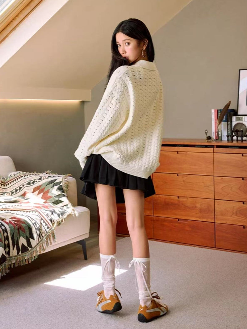 MEDM Hole Knit Long-sleeve Polo