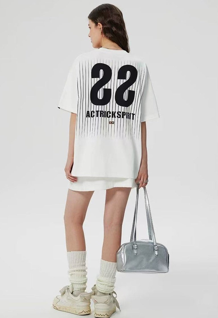 ACHOCK Screen Stripe Print Design Round Neck T-shirt