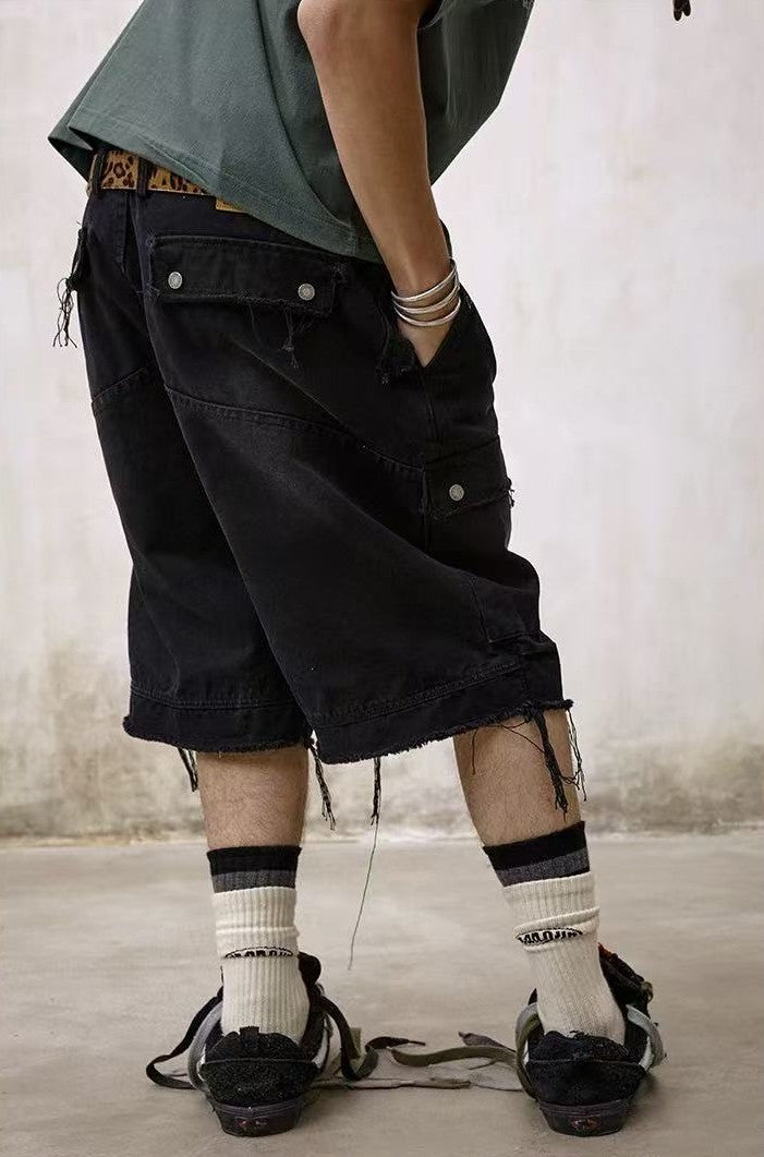 REMEDY Washed Fringed Cargo Shorts