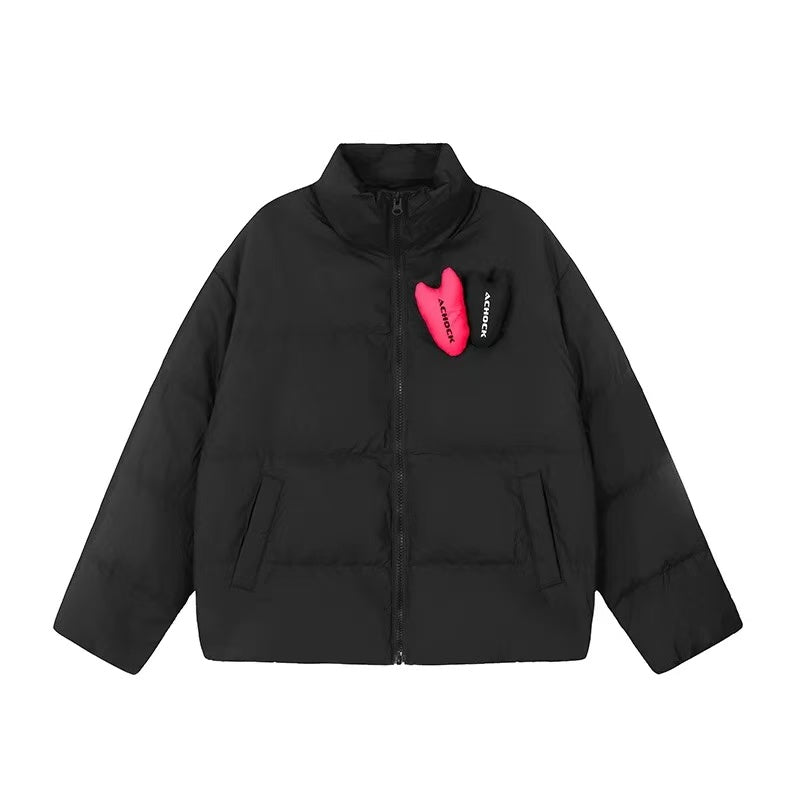 ACHOCK PU Leather Velcro Down Jacket