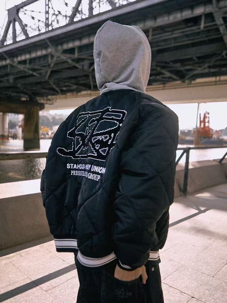 REMEDYxSTA Embroidered Quilted Baseball Hooded Jersey