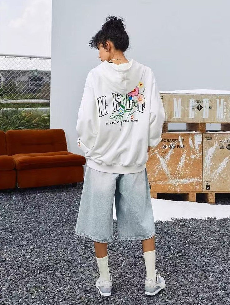 MEDM Chain Embroidered Flower Large M Zipper Hoodie