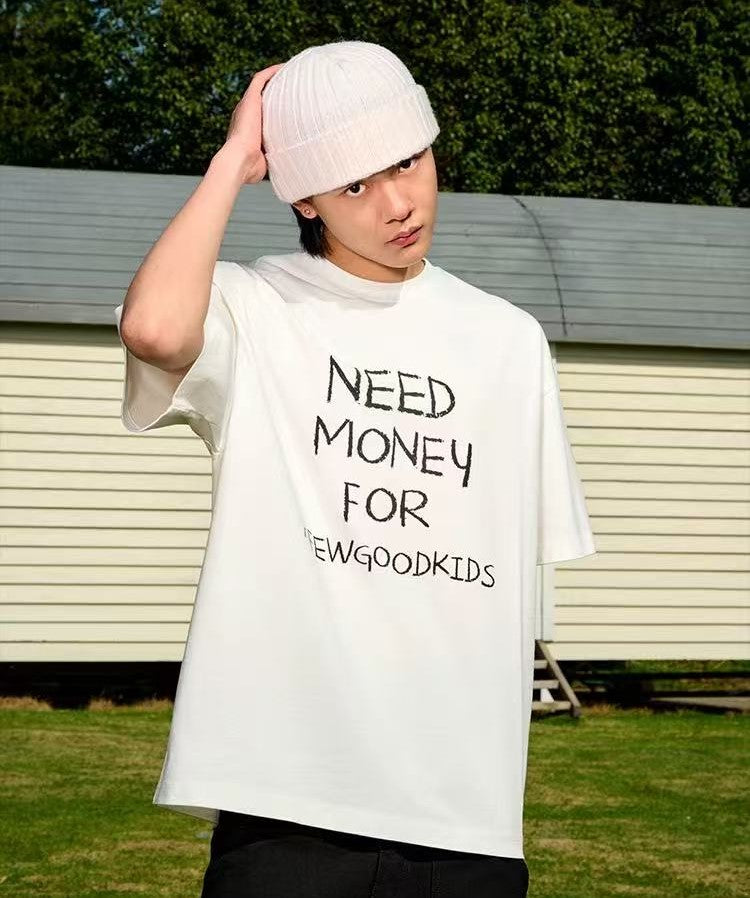 AFGK NEED MONEY Handwritten Slogan Short-sleeved T-shirt