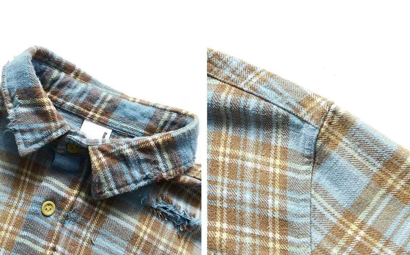 REMEDY Distressed Plaid Long-sleeve Shirt