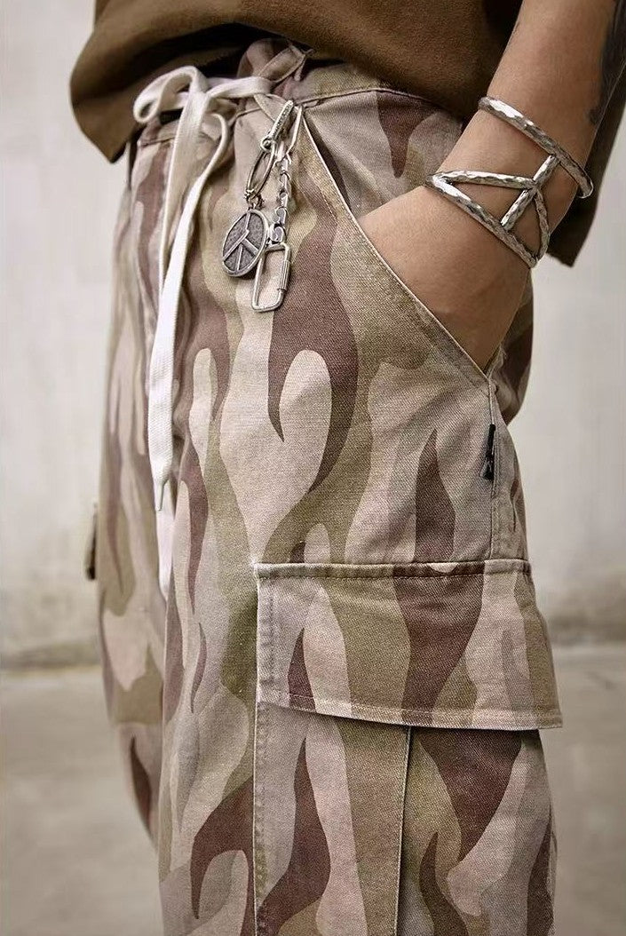 REMEDY Frayed Flame Camouflage Cargo Long Pants