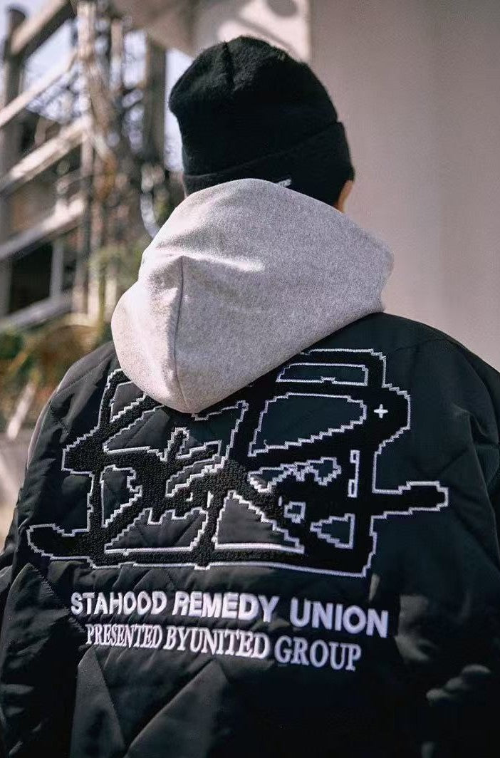 REMEDYxSTA Embroidered Quilted Baseball Hooded Jersey