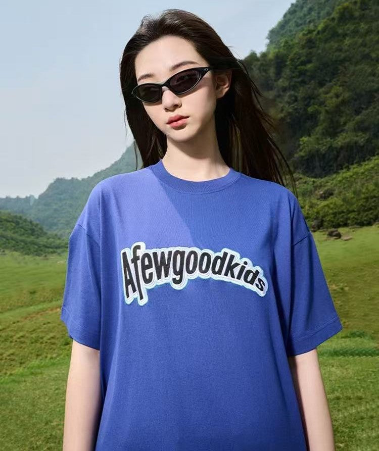 AFGK Curved Patch Embroidered Short-sleeved T-shirt