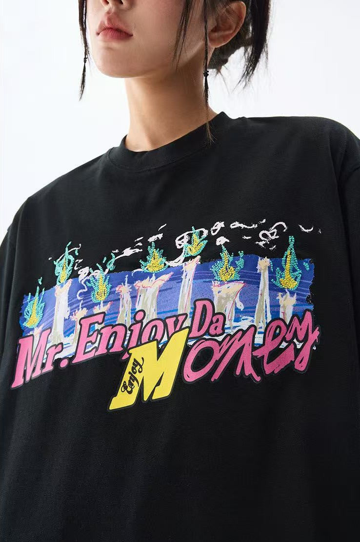 MEDM Candle Flame Embroidered Short-sleeved T-shirt