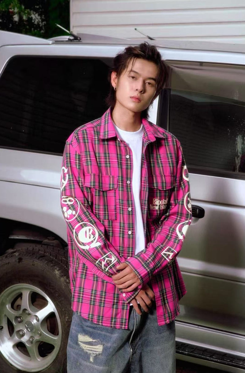 BIPOLAR Vintage Plaid Long-sleeve T-shirt