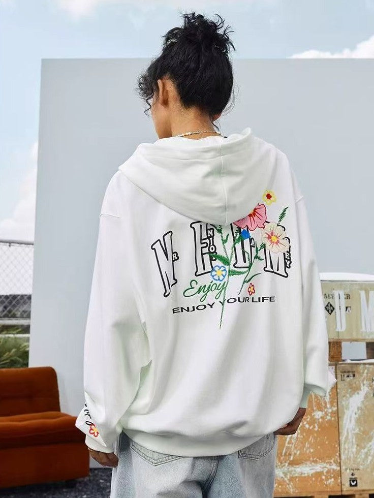 MEDM Chain Embroidered Flower Large M Zipper Hoodie