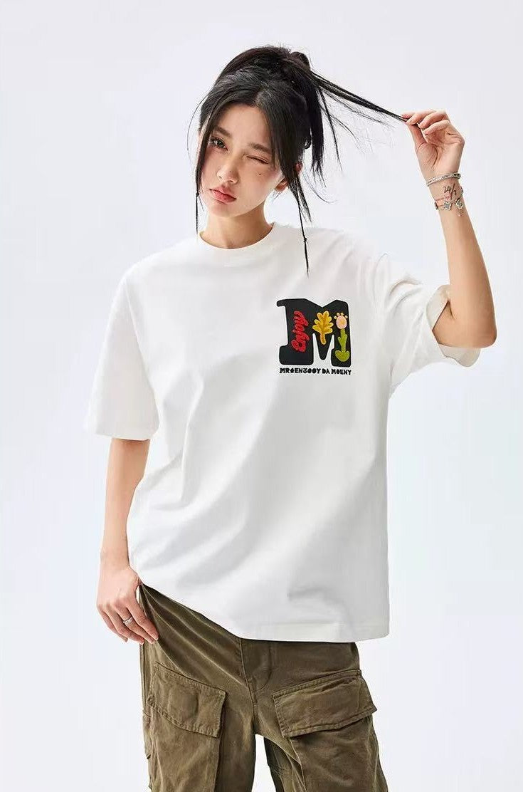 MEDM Toothbrush Embroidered Floral Short-sleeved T-shirt