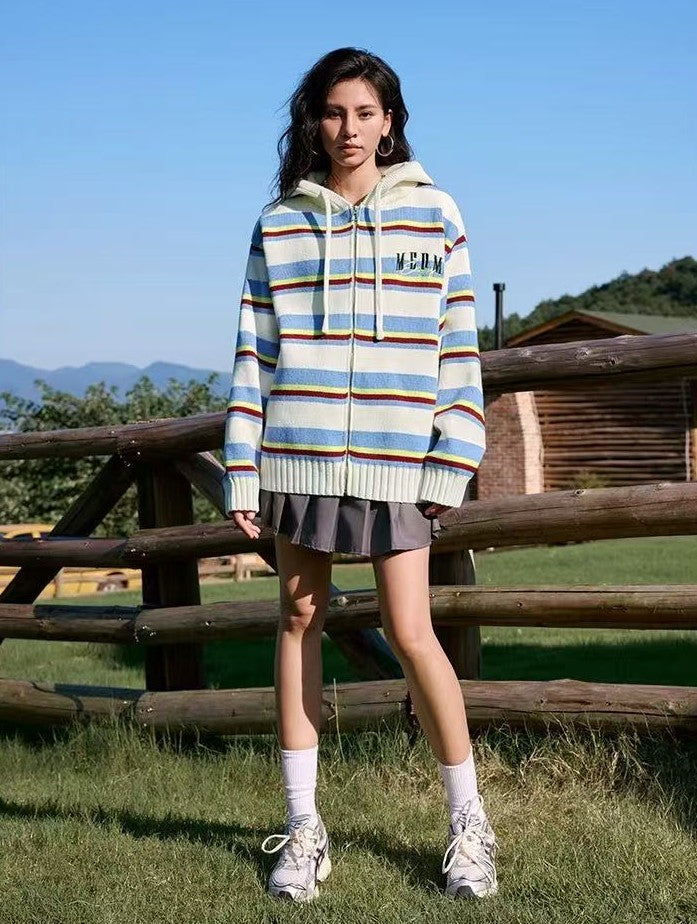 MEDM Color Striped Hooded Sweater