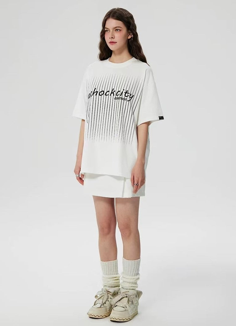 ACHOCK Screen Stripe Print Design Round Neck T-shirt