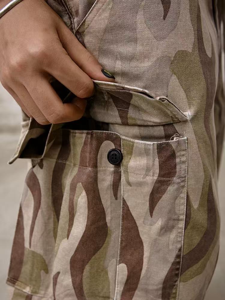 REMEDY Frayed Flame Camouflage Cargo Long Pants
