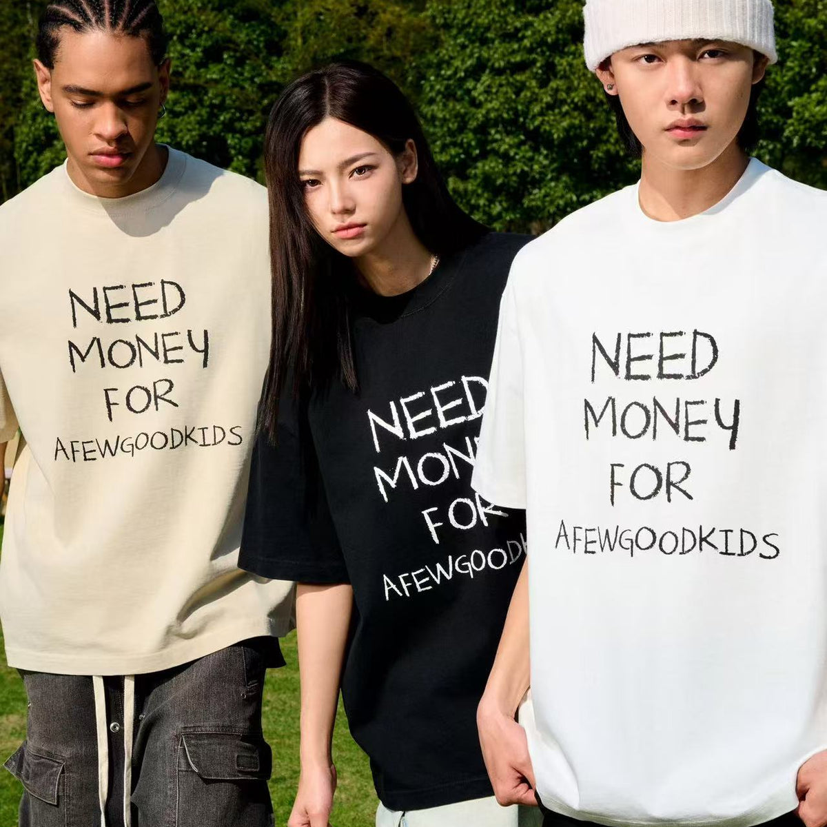 AFGK NEED MONEY Handwritten Slogan Short-sleeved T-shirt