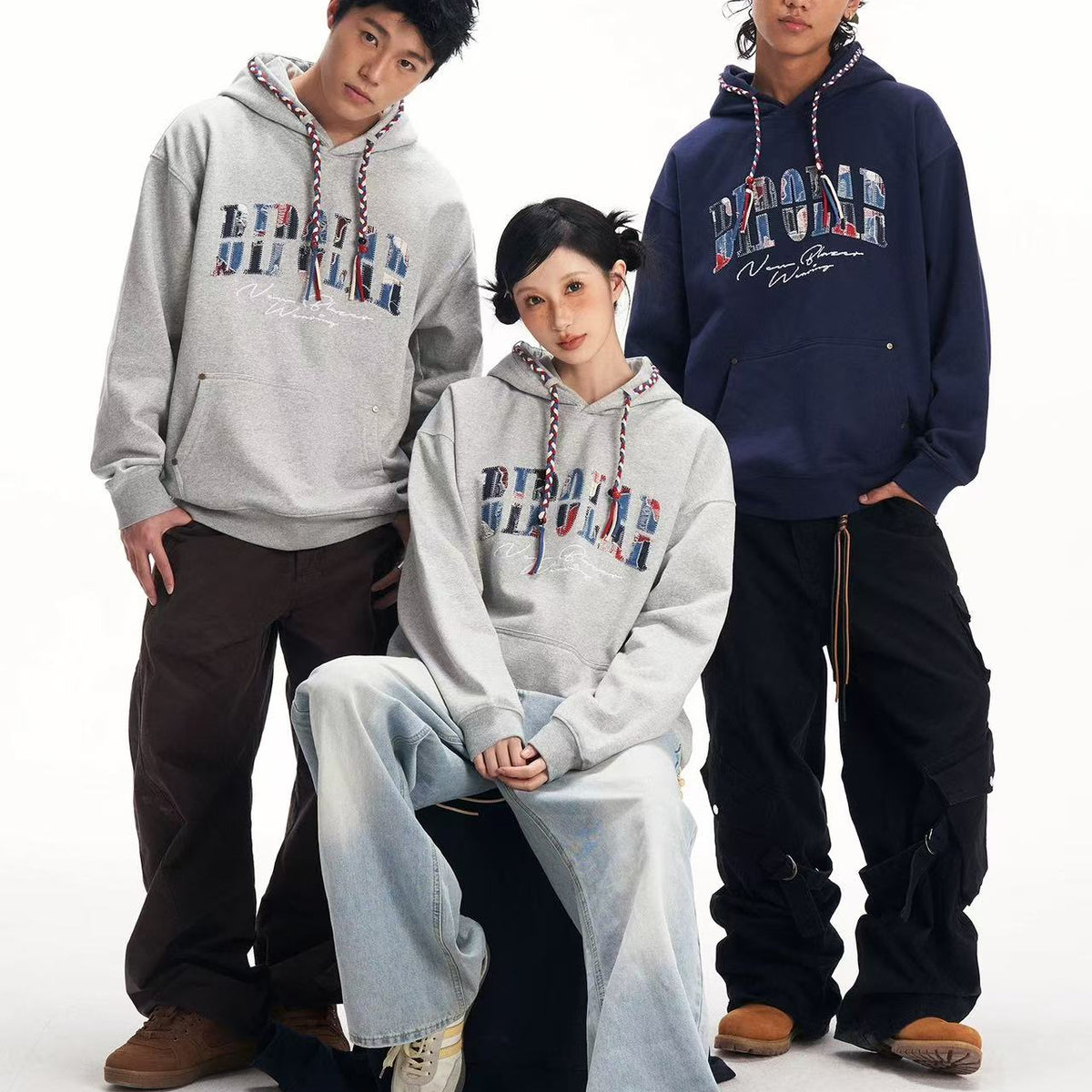 BIPOLAR Denim Patchwork Plaid Hoodie
