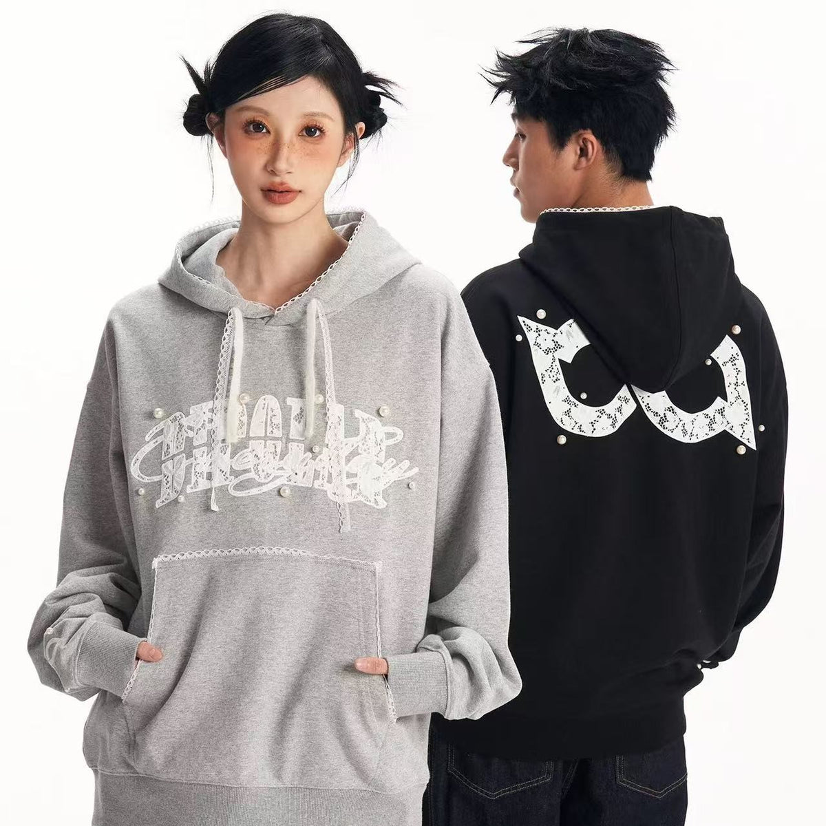 BIPOLAR Lace Pearl Patch Logo Hoodie