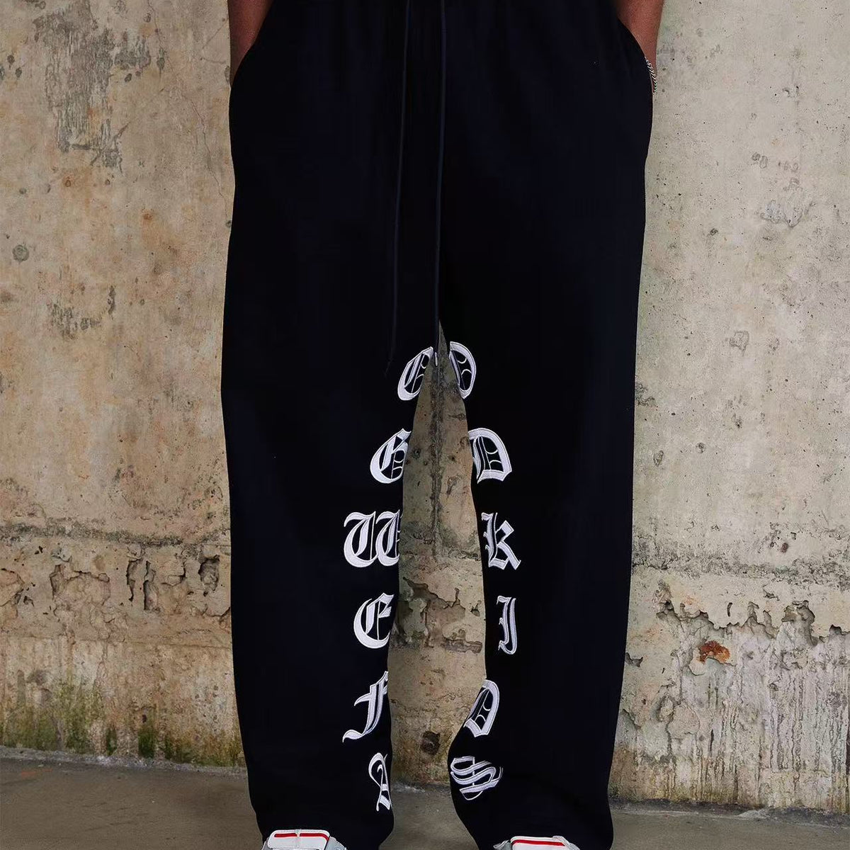 AFGK Embroidered Washed Casual Sports Pants