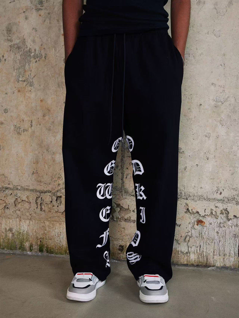 AFGK Embroidered Washed Casual Sports Pants