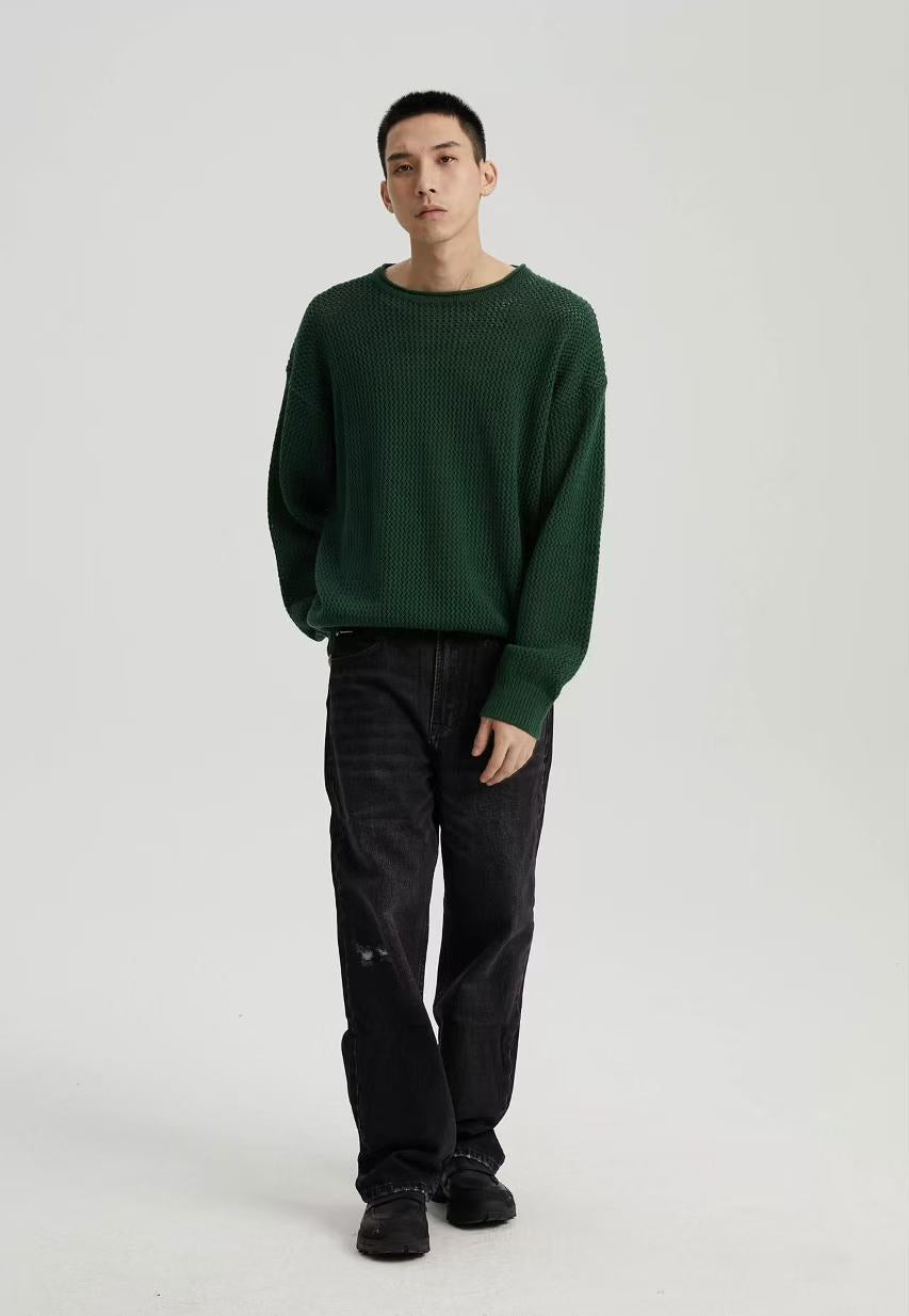 WASSUP Hollow Round Collar Sweater