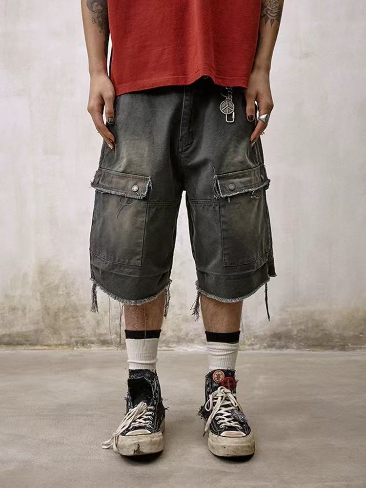 REMEDY Washed Fringed Cargo Shorts