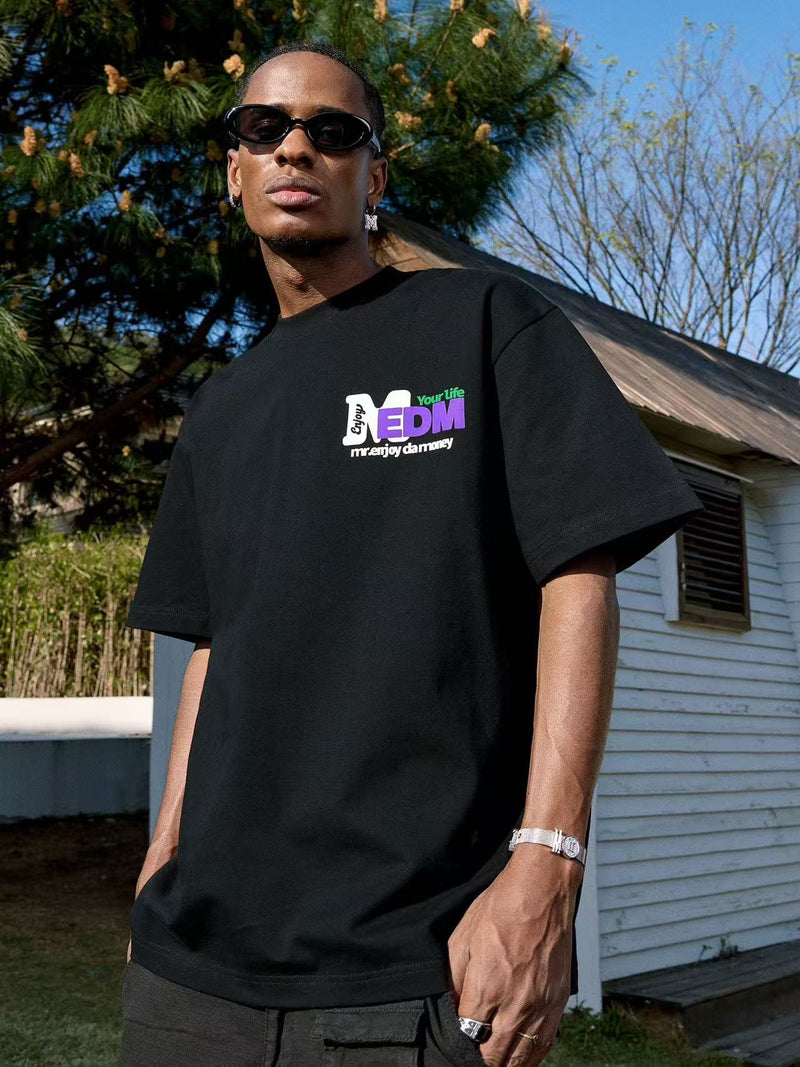 MEDM Retro Graffiti Letters Print Logo Short-sleeve T-Shirt
