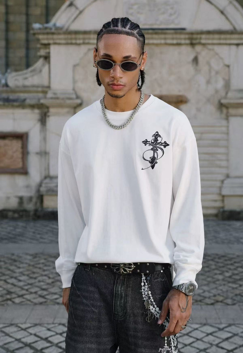 STK Vintage Black and White Cross Long-Sleeve T-Shirt