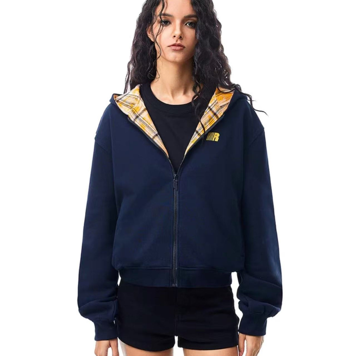 FDR Little Devil Plaid Zipper Hooded Sweatshirt (For Women)
