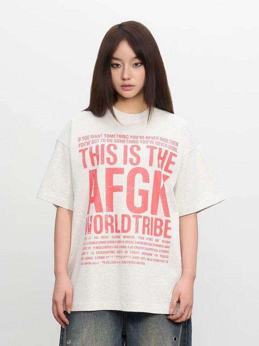 AFGK Mottled Distressed Printed Short-sleeved T-shirt