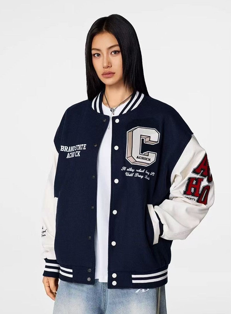 ACHOCK Vintage Embroidery Varsity Jacket