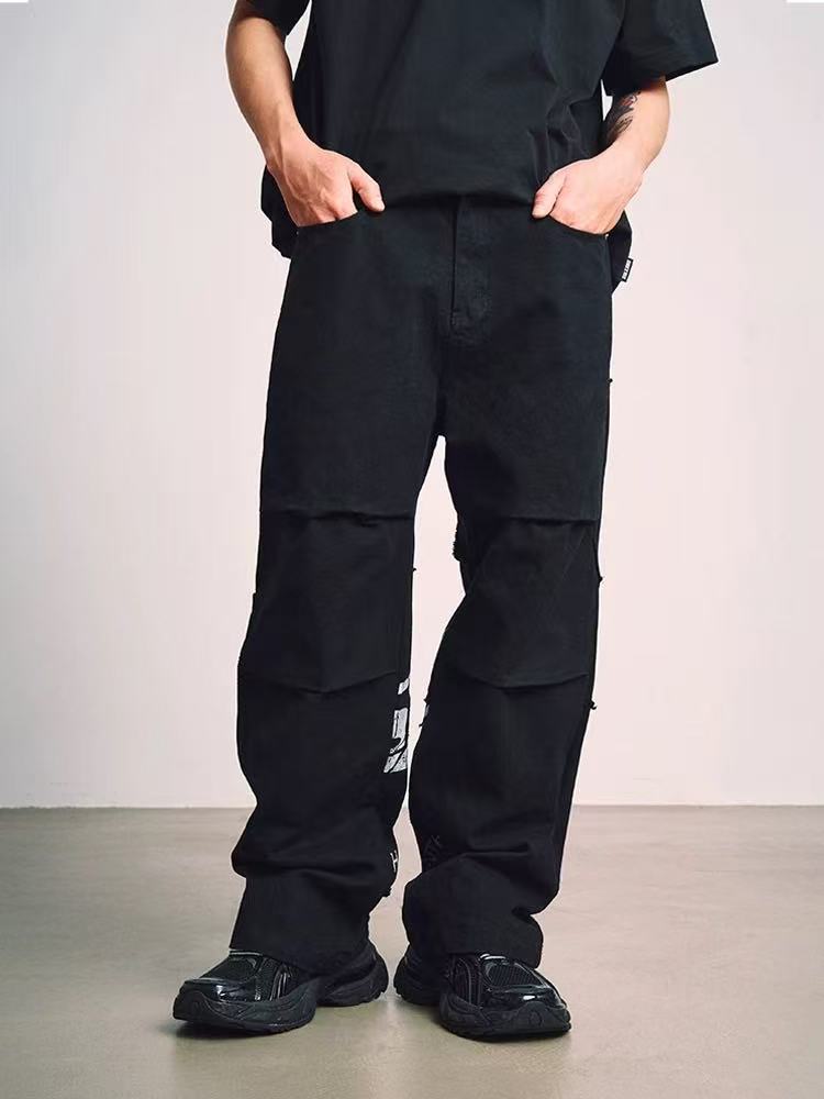 REMEDY Swirl R-shaped Patchwork Retro Distressed Trousers