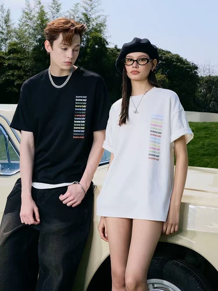 ICONSLAB  Rainbow Color Vertical Logo T-shirt