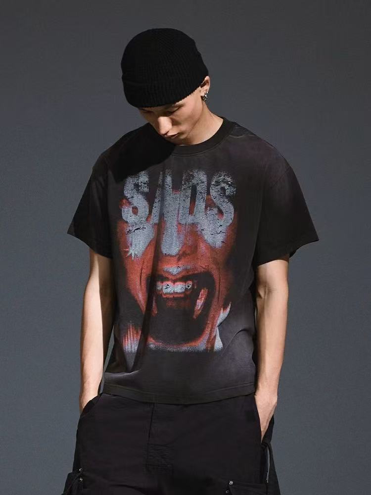 REMEDY Devil Roar Print Washed Short-sleeve T-shirt