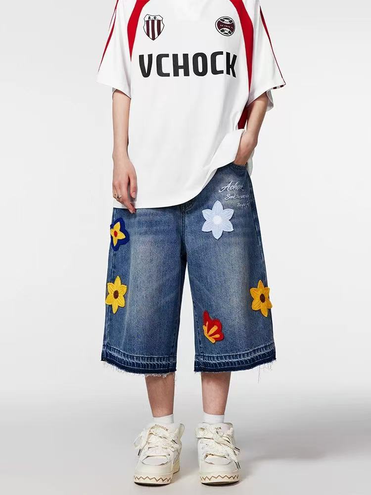 ACHOCK Petal Embroidered Denim Shorts