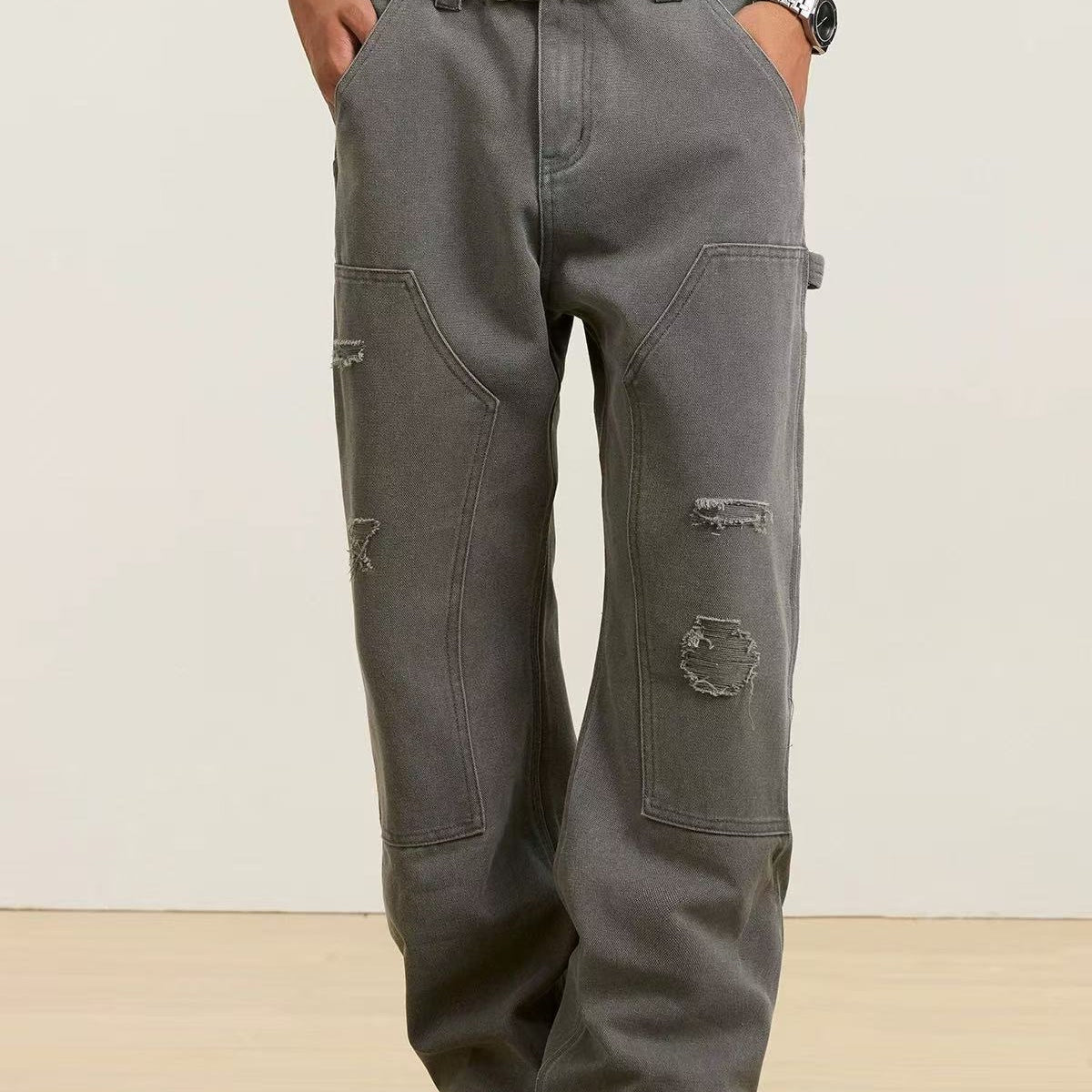 STK Washed Distressed Patchwork Jeans