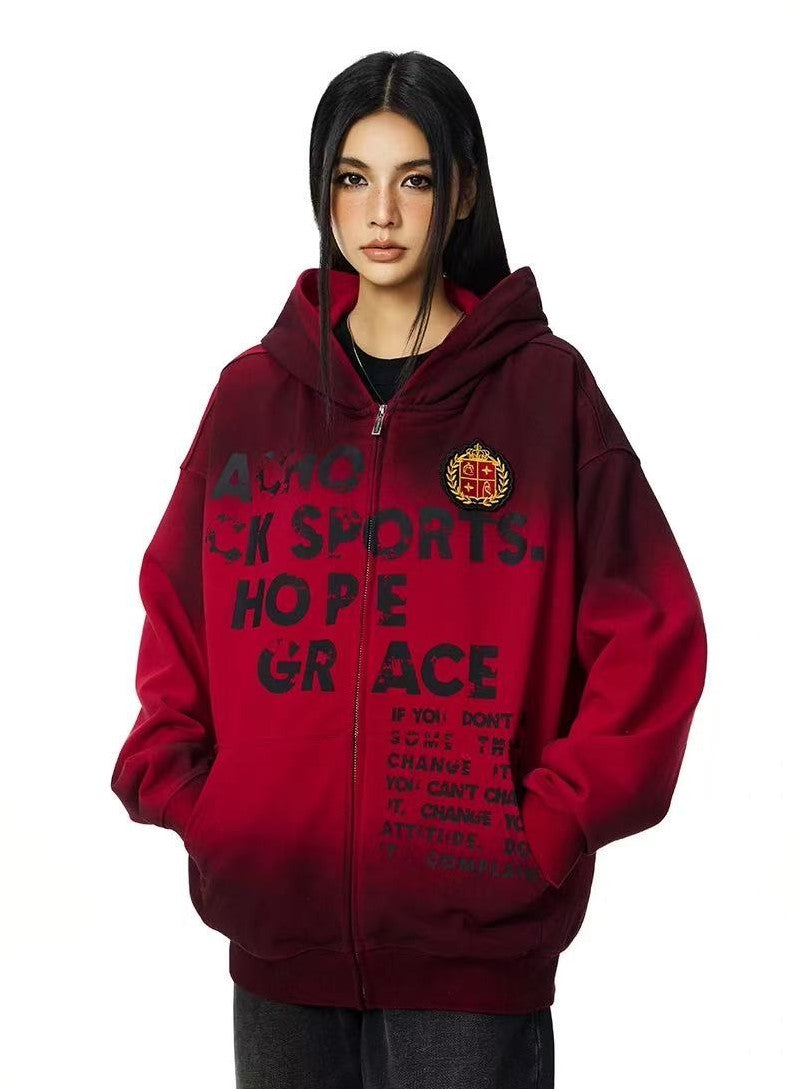 ACHOCK Logo High Street Distressed Zipper Sweatshirt