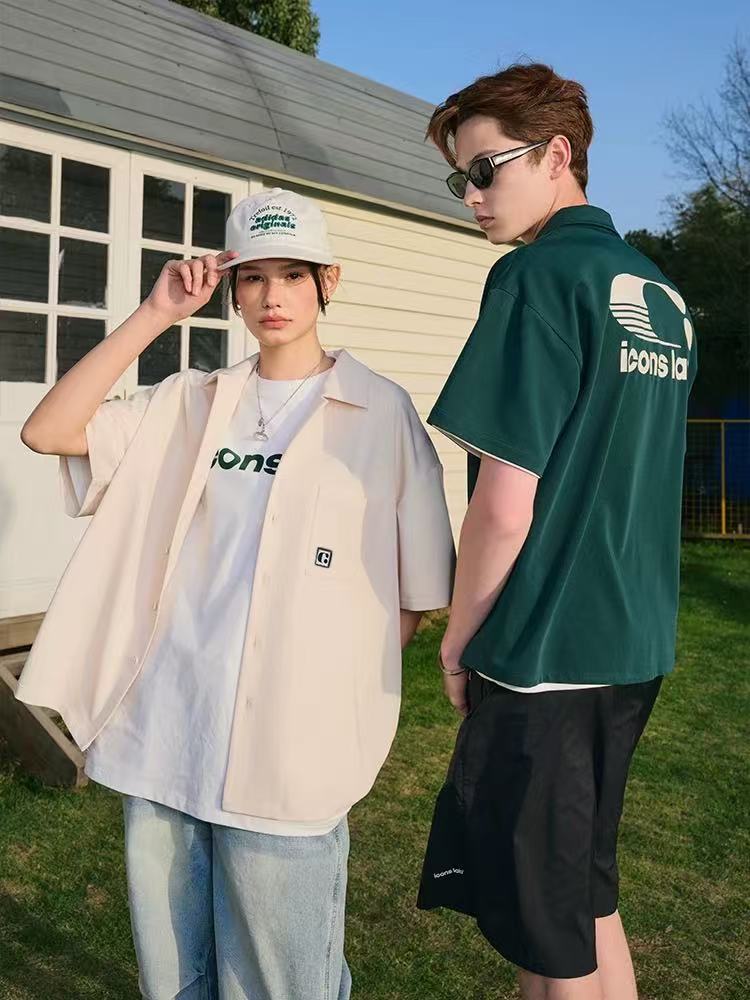 ICONSLAB Cuban Collar C-label short-sleeved Shirt