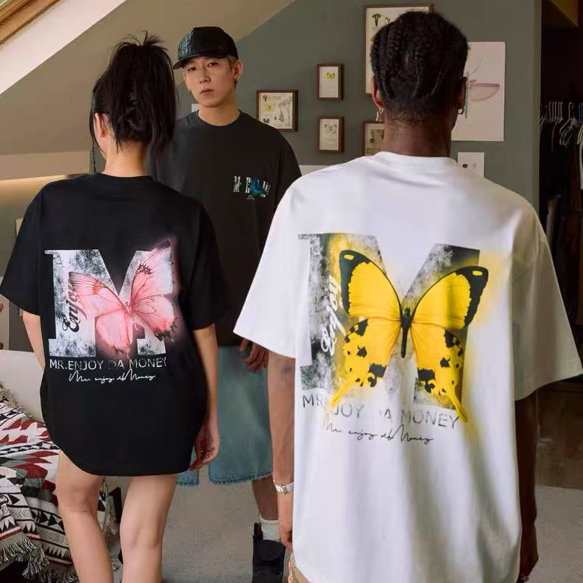 MEDM Luminous Butterfly Thermoset Oil Print Short Sleeve T-Shirt