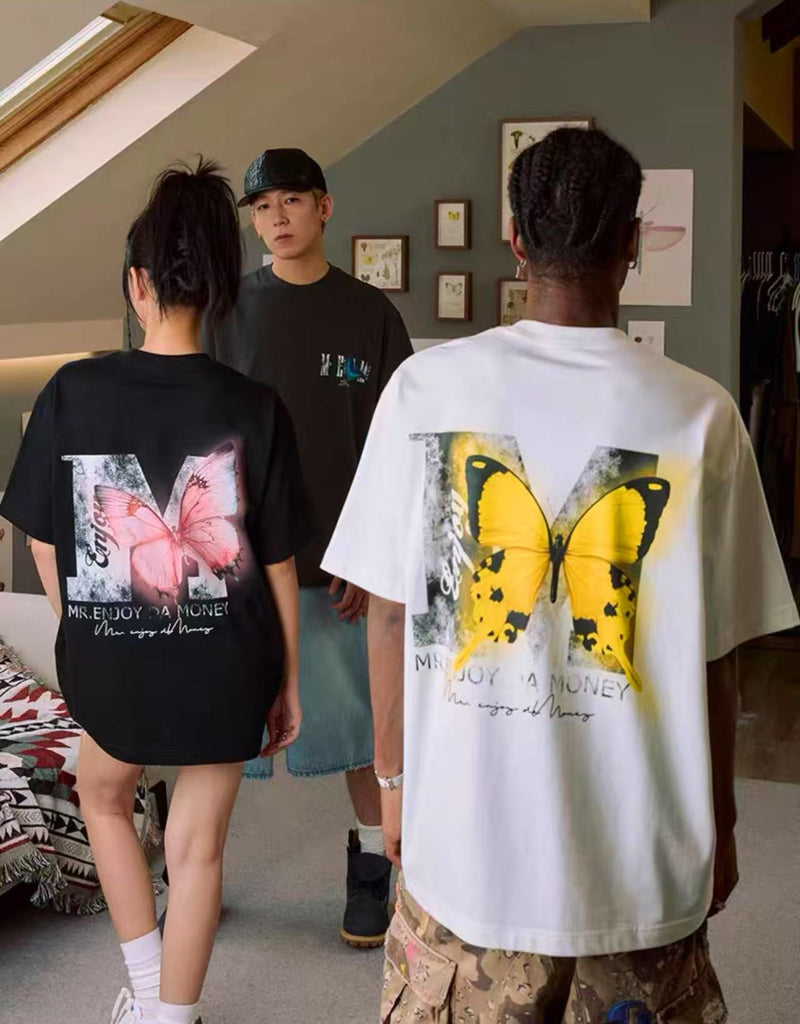 MEDM Luminous Butterfly Thermoset Oil Print Short Sleeve T-Shirt