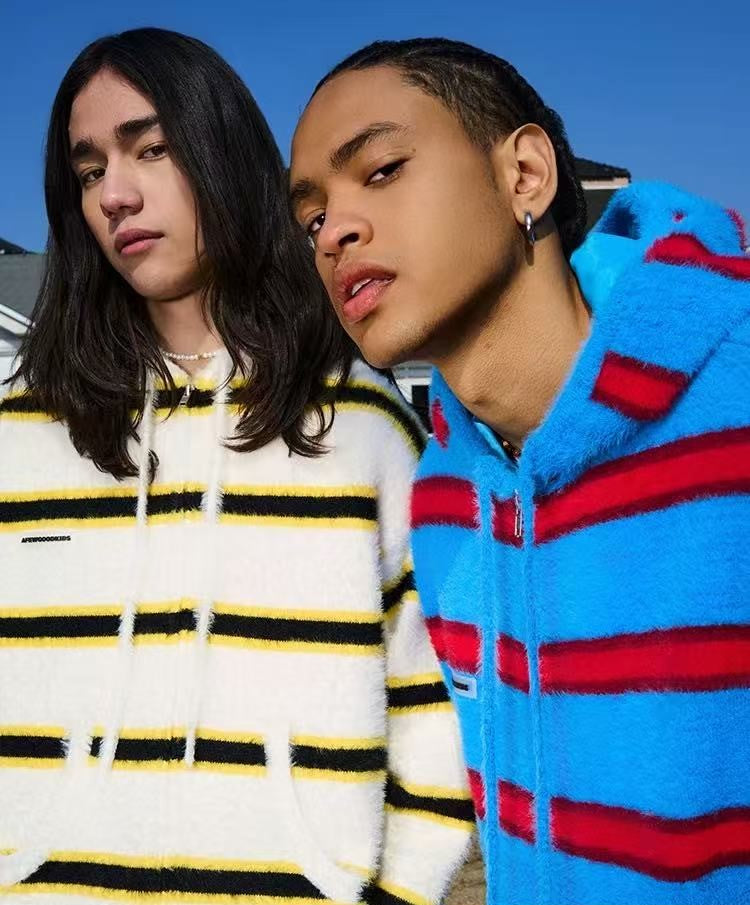 AFGK Striped Zip Hooded Cardigan Sweater