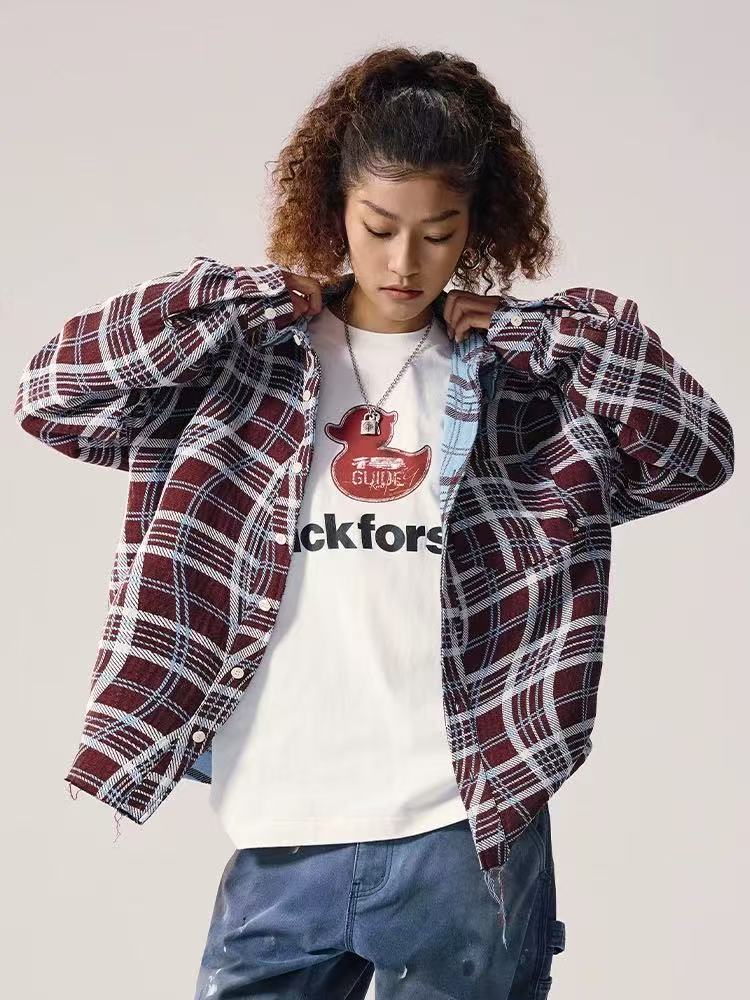 REMEDY Double-sided Plaid Pattern Long-sleeve Shirt