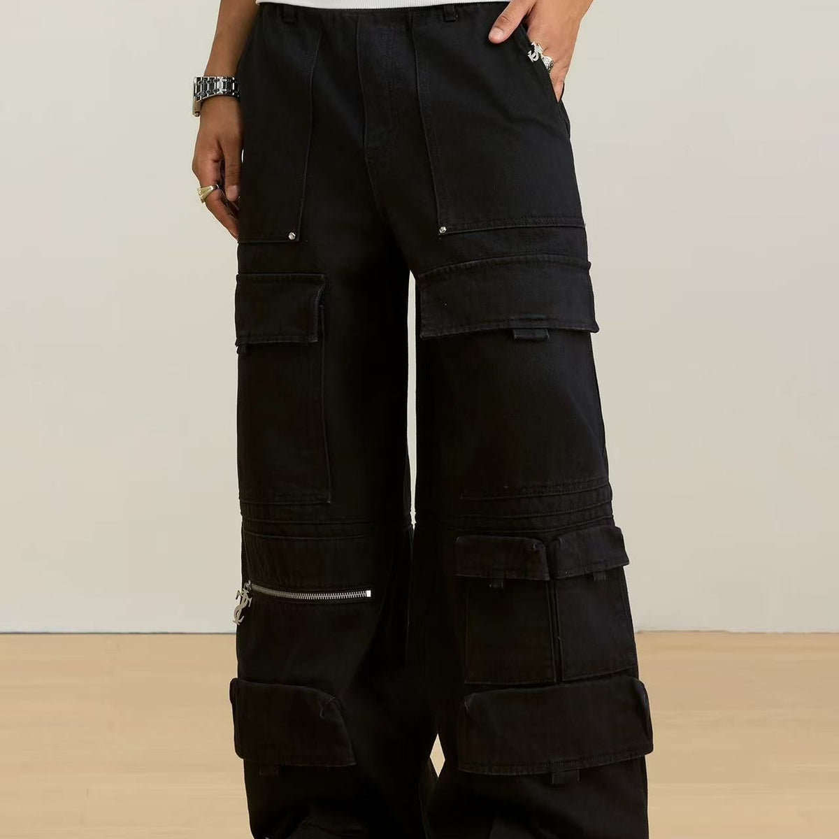 STK Multi-Pocket Cargo Straight-Leg Paratrooper Pants