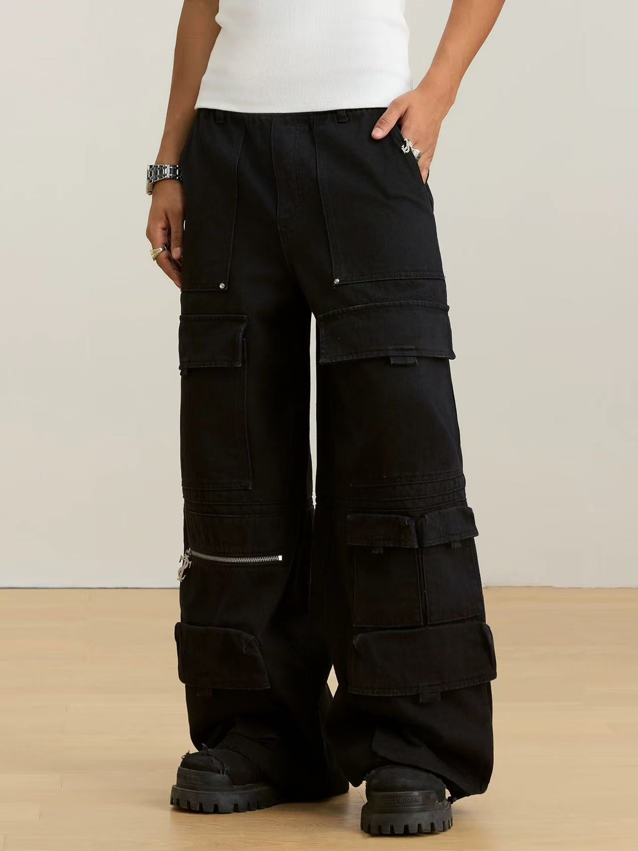 STK Multi-Pocket Cargo Straight-Leg Paratrooper Pants