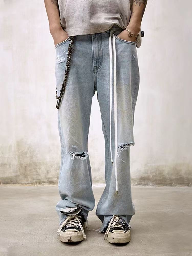 REMEDY Washed Ripped Straight-leg Jeans