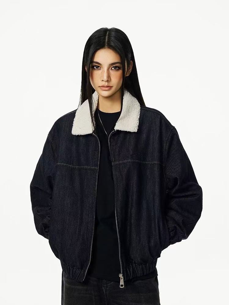ACHOCK Denim Faux Sherpa Lapel Warm Thicken Jacket