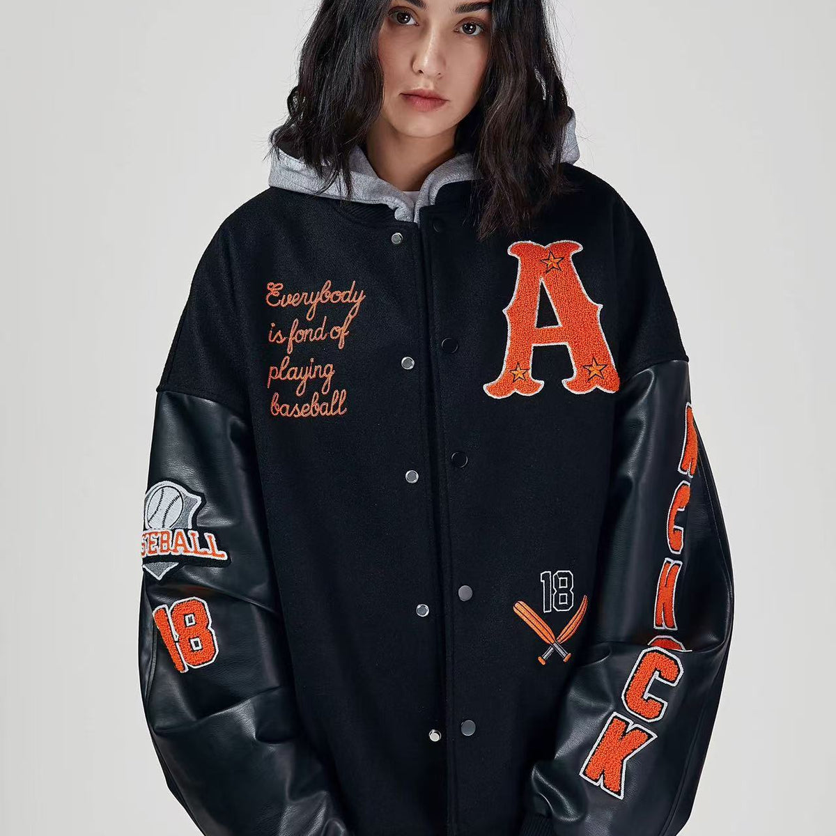 ACHOCK High Street Two-tone Baseball Embroidered Varsity Jacket